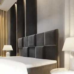 Lit Boxspring MONA 140X200 CM PAROS 02, Beige, Lit avec matelas et rangement