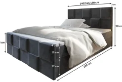 Lit Boxspring MONA 140X200 CM PAROS 05, Gris clair, Lit avec matelas et rangement