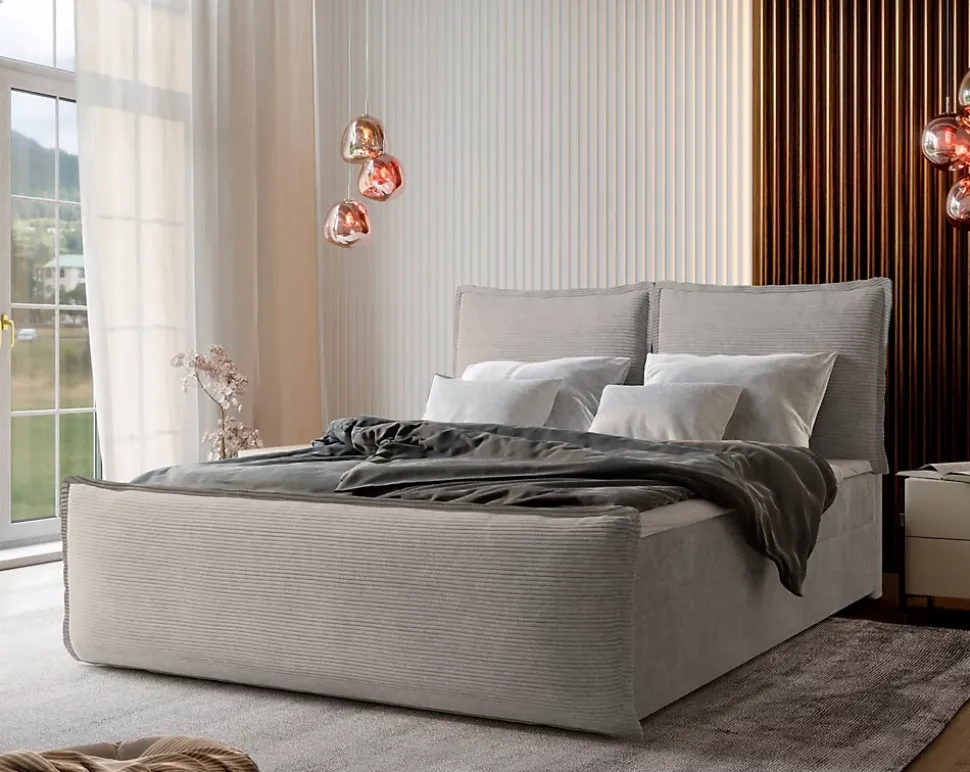 Lit Boxspring MONTA 180X200 CM LINCOLN 83, Beige, Lit avec matelas et rangement