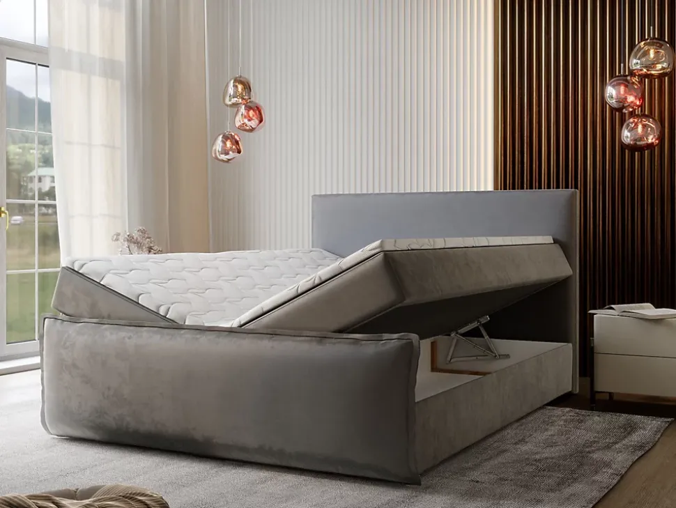 Lit Boxspring MONTA 180X200 CM LINCOLN 83, Beige, Lit avec matelas et rangement