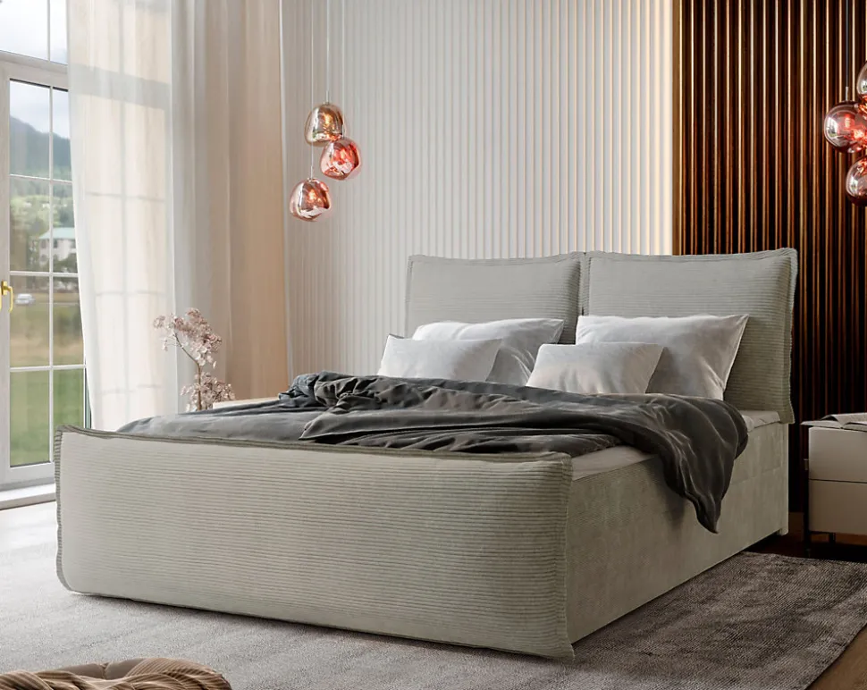 Lit Boxspring MONTA 180X200 CM LINCOLN 03, Crème, Lit avec matelas et rangement