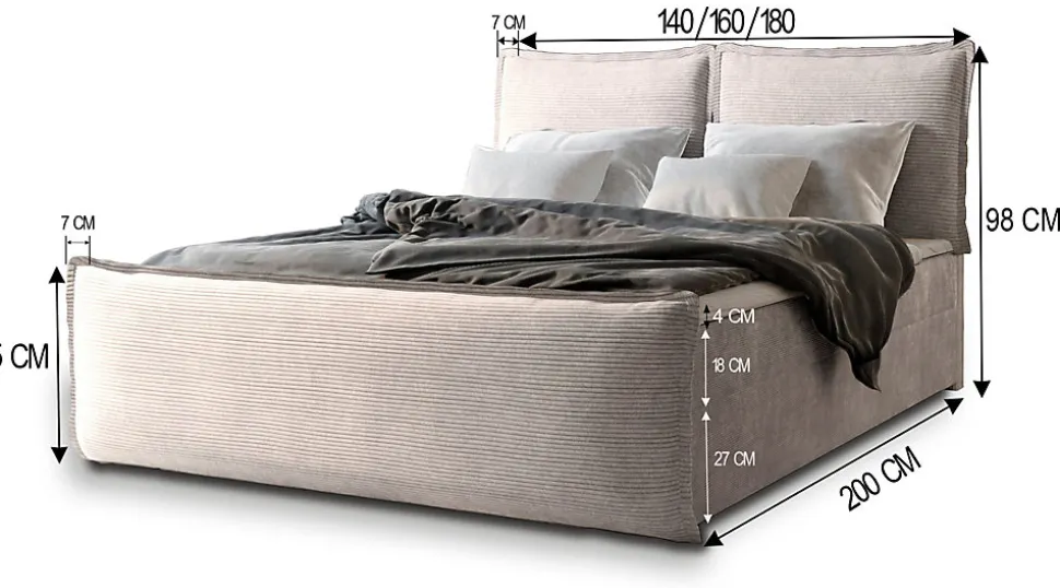 Lit Boxspring MONTA 180X200 CM LINCOLN 03, Crème, Lit avec matelas et rangement