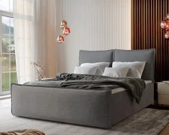 Lit Boxspring MONTA 140X200 CM LINCOLN 86, Gris clair, Lit avec matelas et rangement