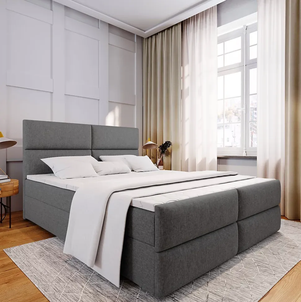 Lit Boxspring MULEN 180X200 CM SAWANA 05, Gris, Lit avec matelas et rangement