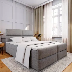 Lit Boxspring MULEN 180X200 CM SAWANA 21, Gris clair, Lit avec matelas et rangement