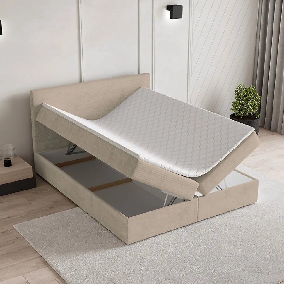 Lit Boxspring NIRA 140X200 CM ROMA 03, Crème, Lit avec matelas et rangement
