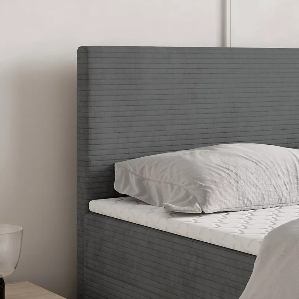 Lit Boxspring NIRA 180X200 CM ROMA 24, Gris, Lit avec matelas et rangement