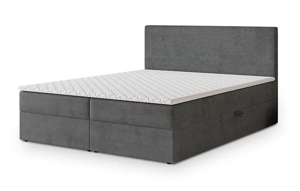 Lit Boxspring NIRA 180X200 CM ROMA 24, Gris, Lit avec matelas et rangement