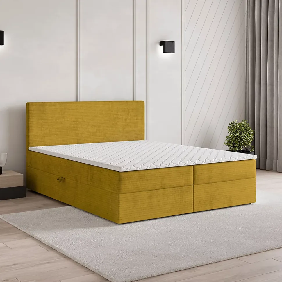 Lit Boxspring NIRA 140X200 CM ROMA 08, Jaune, Lit avec matelas et rangement