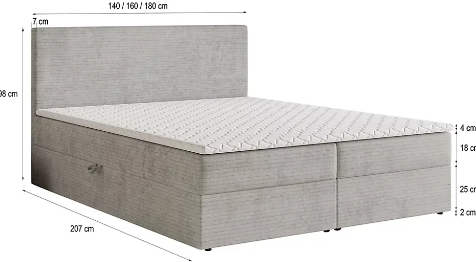 Lit Boxspring NIRA 140X200 CM ROMA 08, Jaune, Lit avec matelas et rangement