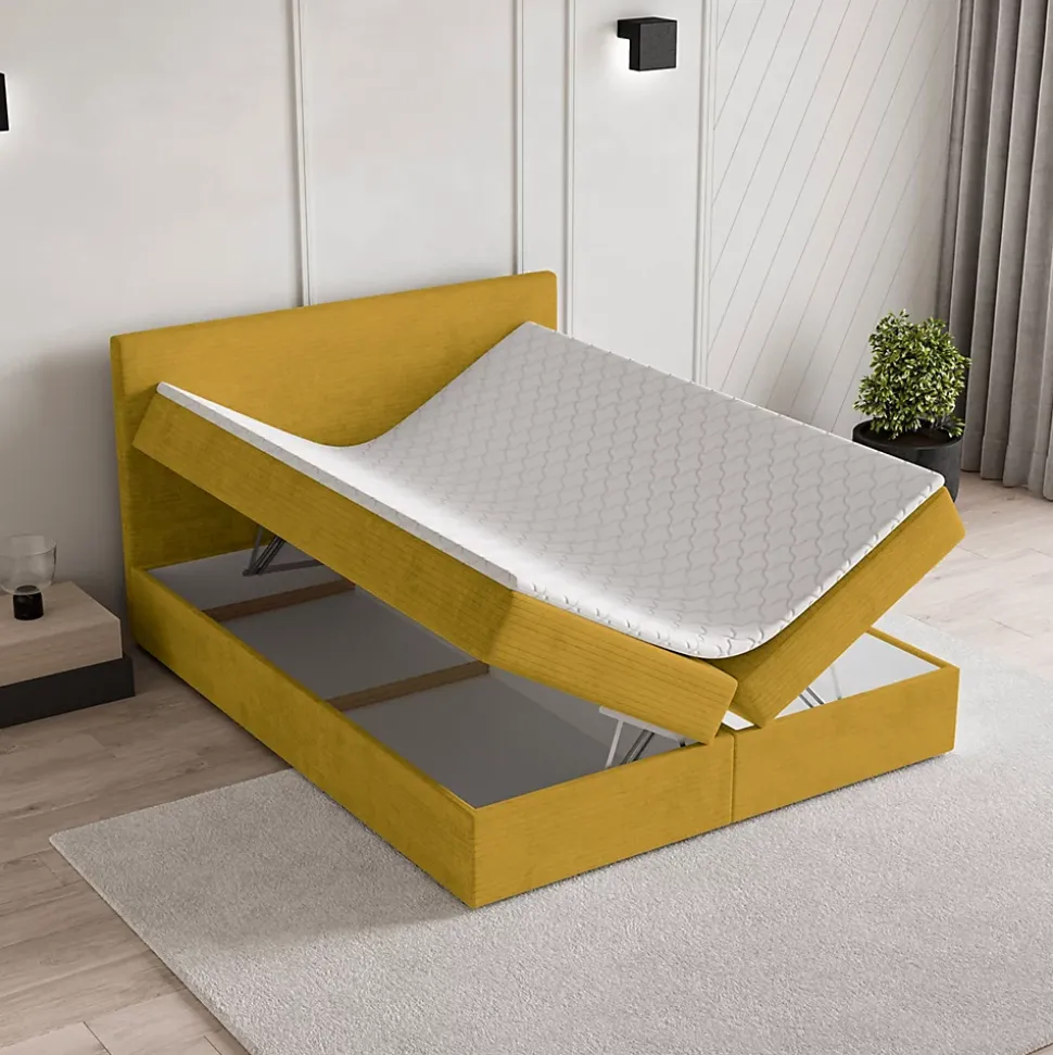 Lit Boxspring NIRA 140X200 CM ROMA 08, Jaune, Lit avec matelas et rangement