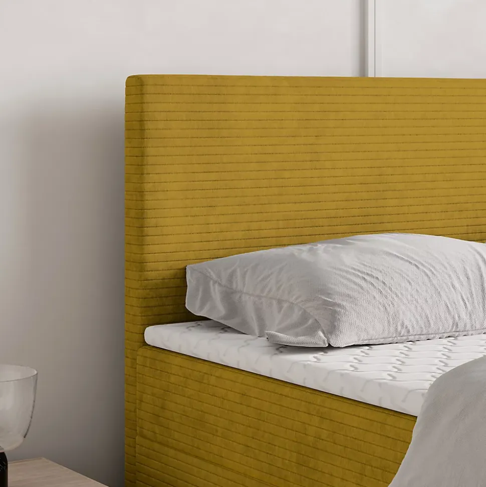 Lit Boxspring NIRA 140X200 CM ROMA 08, Jaune, Lit avec matelas et rangement