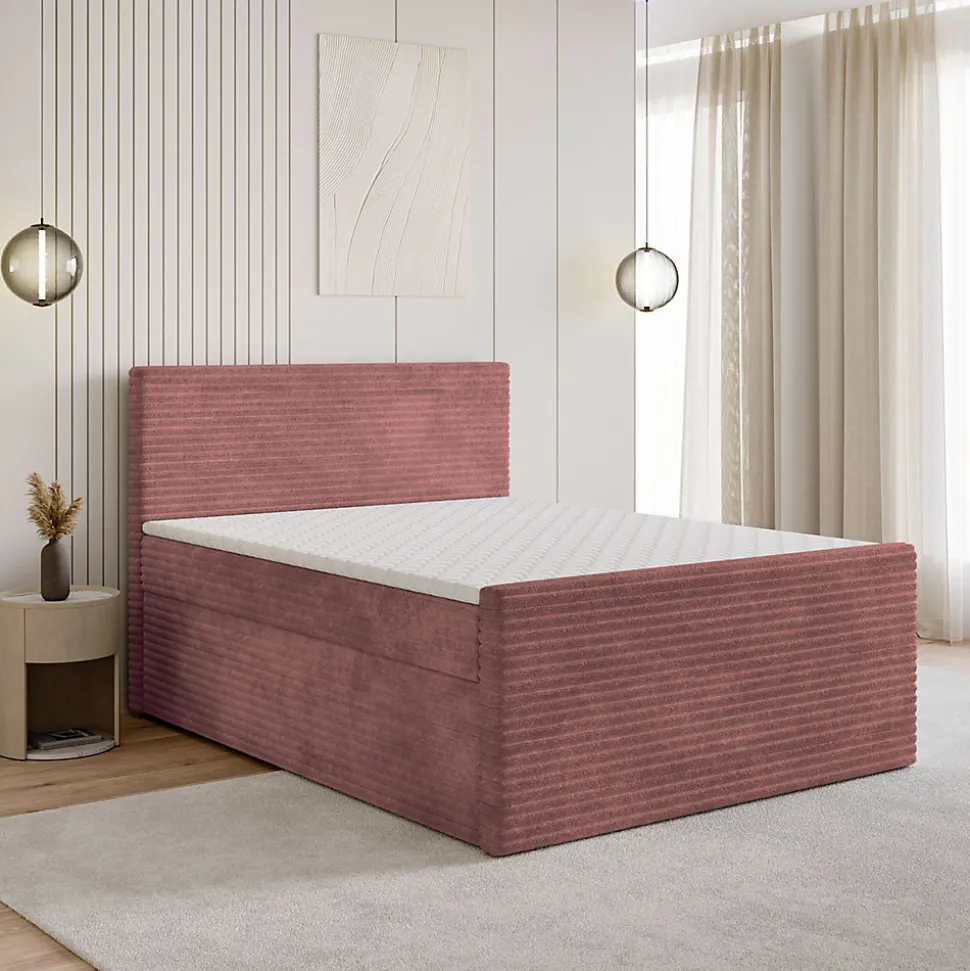 Lit Boxspring NOLEN 140X200 CM TILIA 62, Rose, Lit avec matelas et rangement