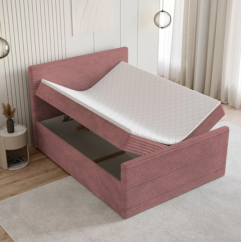 Lit Boxspring NOLEN 140X200 CM TILIA 62, Rose, Lit avec matelas et rangement