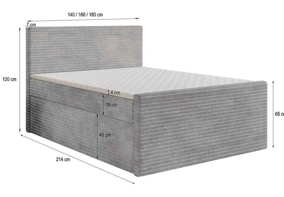 Lit Boxspring NOLEN 180X200 CM TILIA 77, Bleu, Lit avec matelas et rangement