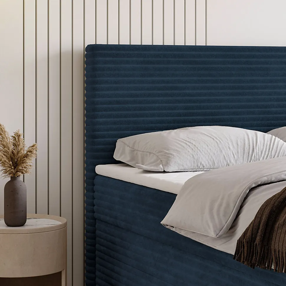 Lit Boxspring NOLEN 180X200 CM TILIA 77, Bleu, Lit avec matelas et rangement