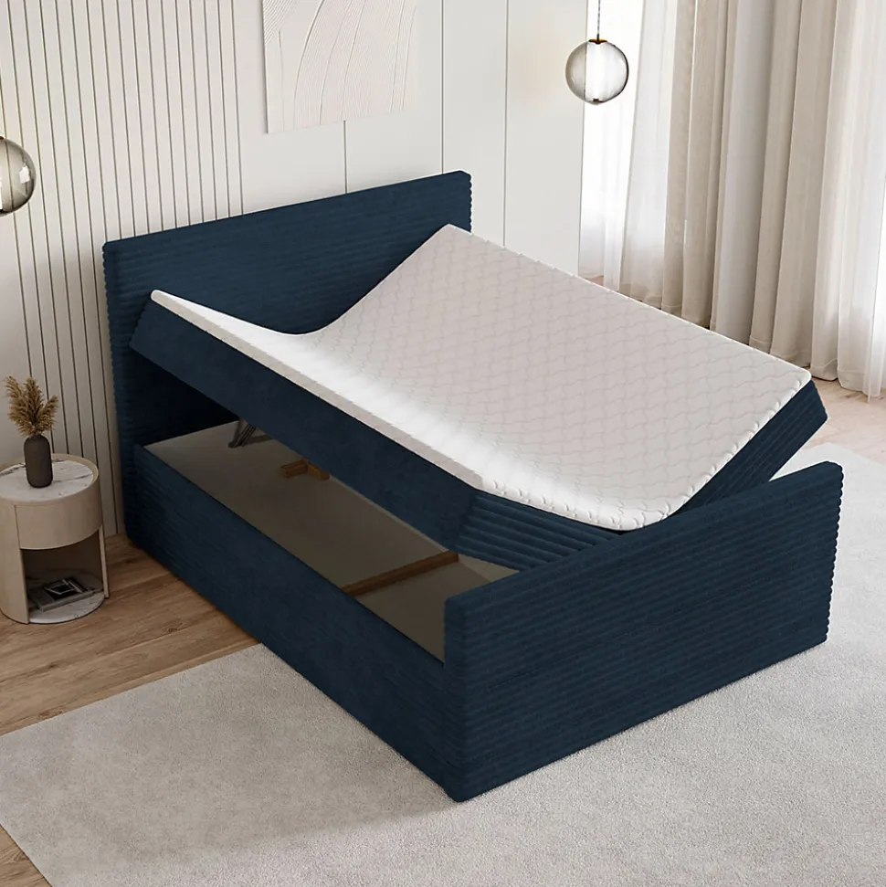 Lit Boxspring NOLEN 180X200 CM TILIA 77, Bleu, Lit avec matelas et rangement