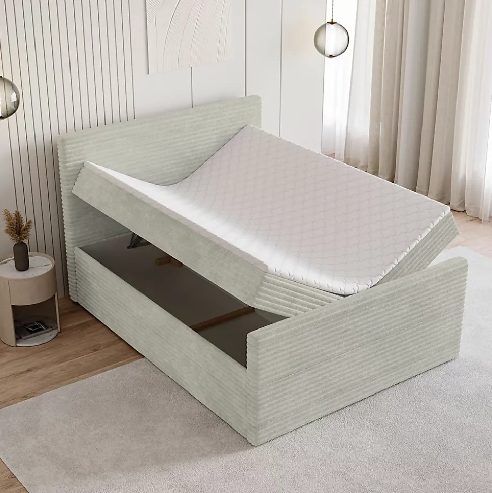 Lit Boxspring NOLEN 180X200 CM TILIA 83, Gris clair, Lit avec matelas et rangement