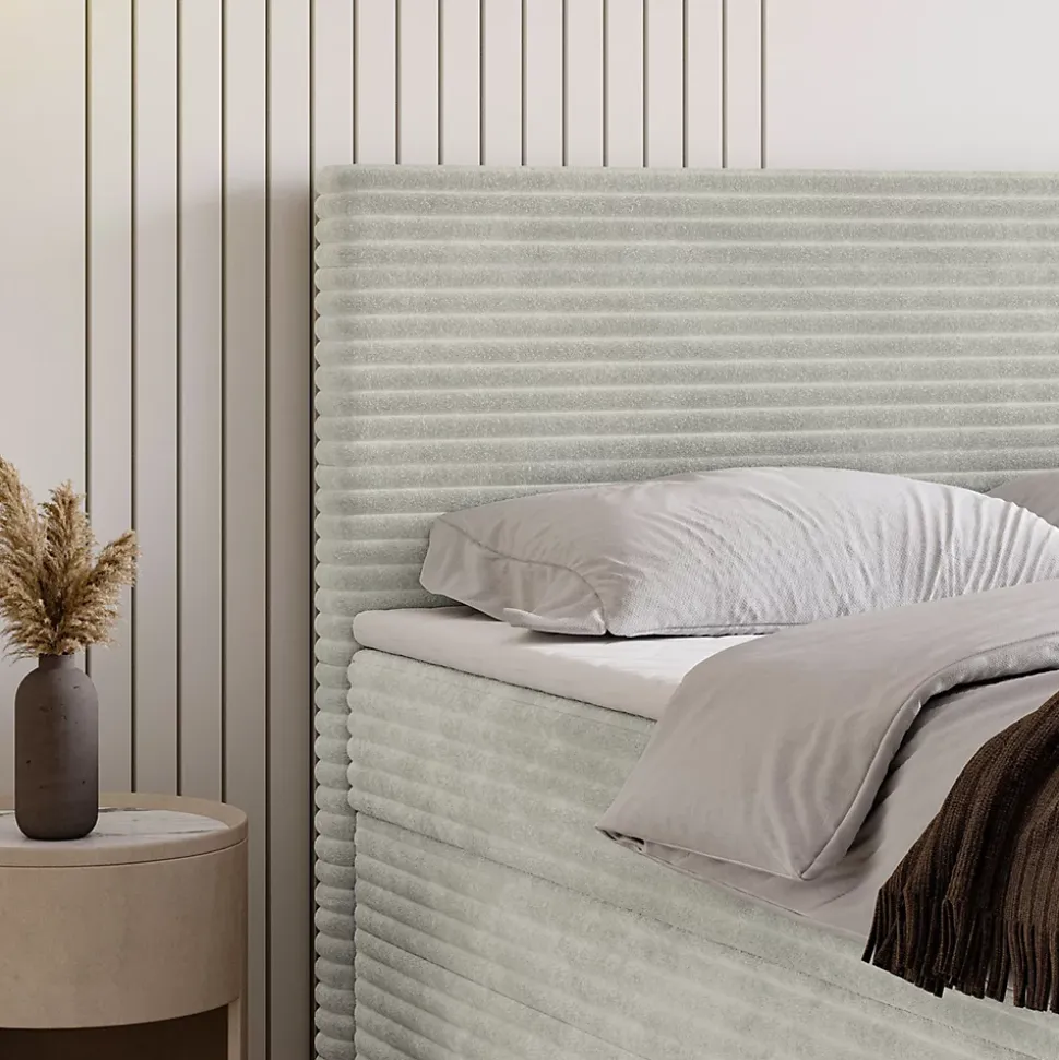 Lit Boxspring NOLEN 180X200 CM TILIA 83, Gris clair, Lit avec matelas et rangement