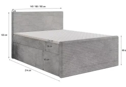 Lit Boxspring NOLEN 180X200 CM TILIA 83, Gris clair, Lit avec matelas et rangement