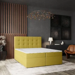 Lit Boxspring PALMA 180X200 CM SORO 40, Jaune, Lit avec matelas et rangement