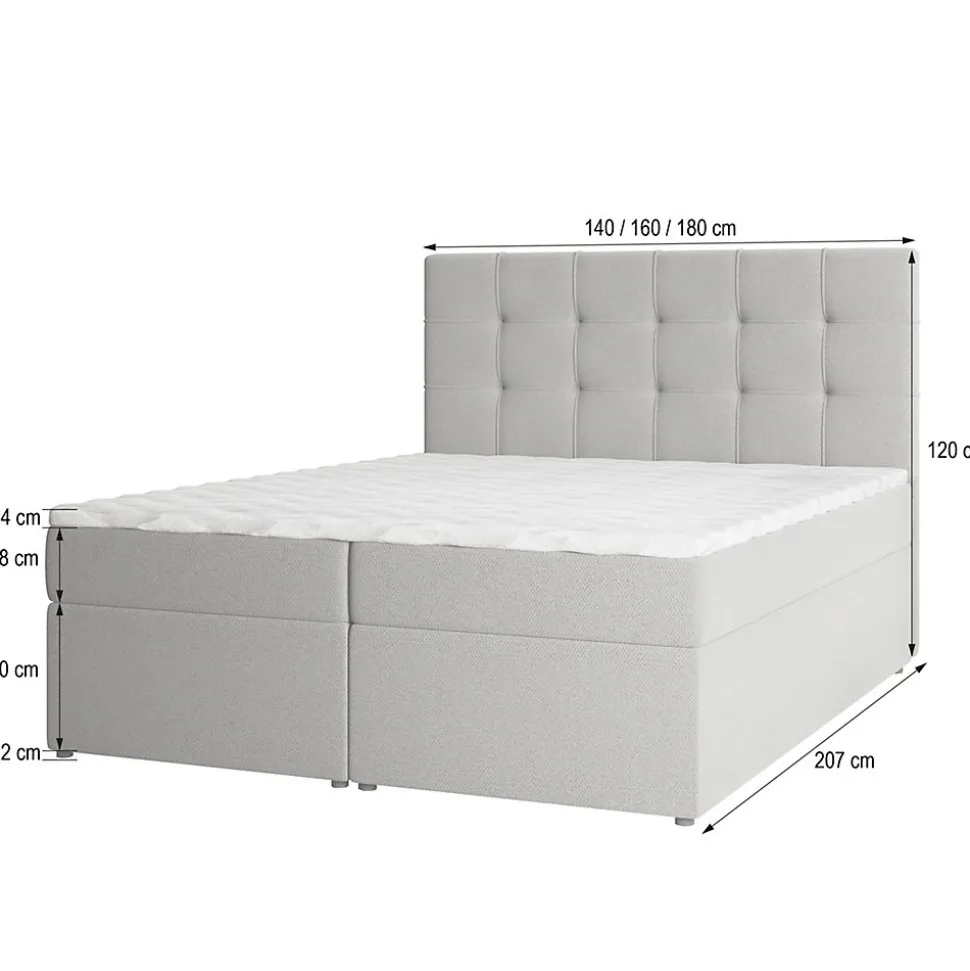 Lit Boxspring PALMA 180X200 CM SORO 40, Jaune, Lit avec matelas et rangement