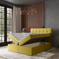 Lit Boxspring PALMA 180X200 CM SORO 40, Jaune, Lit avec matelas et rangement