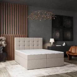 Lit Boxspring PALMA 160X200 CM INARI 22, Beige, Lit avec matelas et rangement