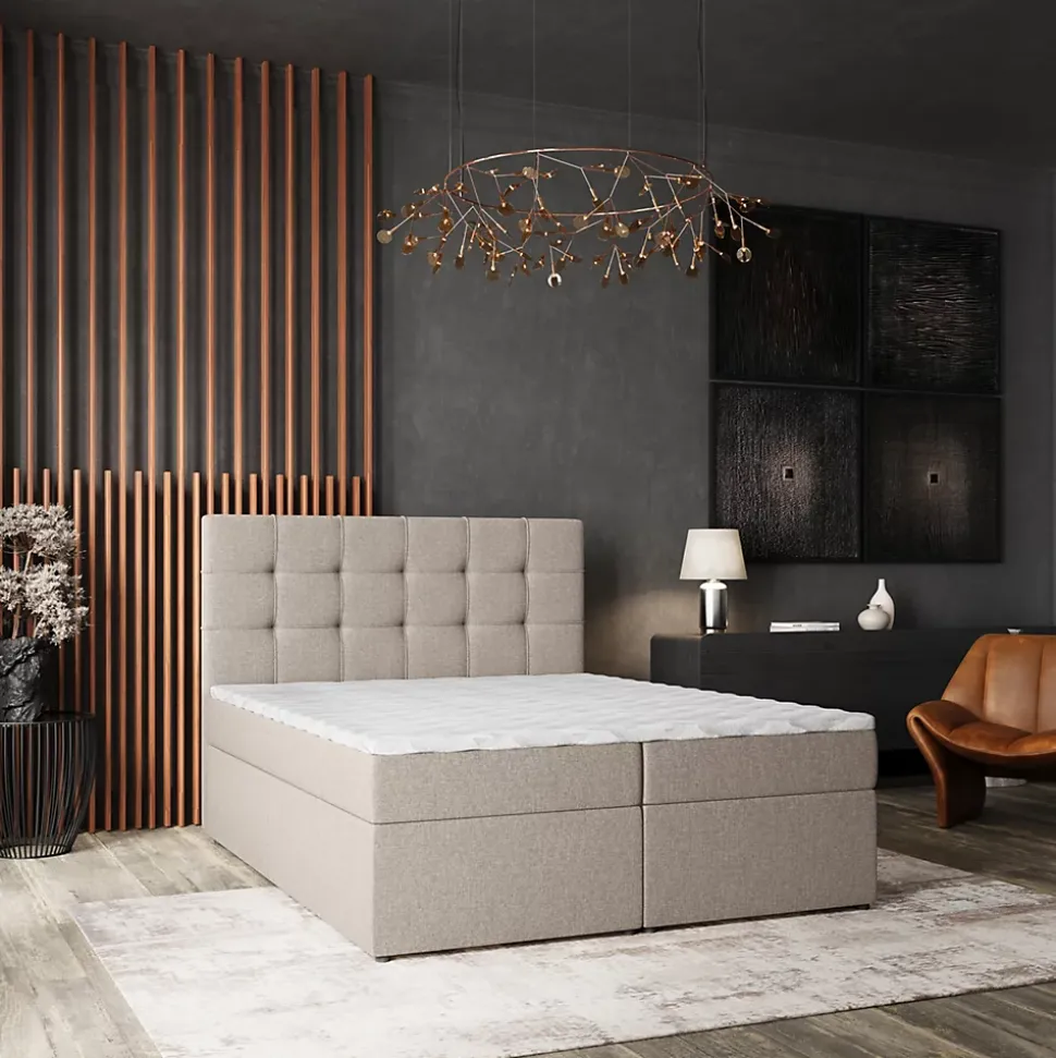 Lit Boxspring PALMA 160X200 CM INARI 22, Beige, Lit avec matelas et rangement