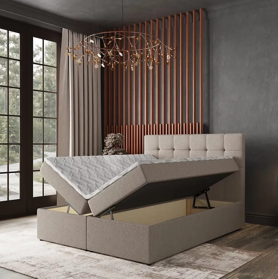Lit Boxspring PALMA 160X200 CM INARI 22, Beige, Lit avec matelas et rangement