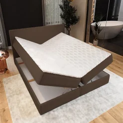 Lit Boxspring PELLIO 140X200 CM QUELLE 25, Marron, Lit avec matelas et rangement