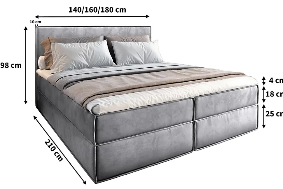 Lit Boxspring PELLIO 160X200 CM MONOLITH 37, Vert foncé, Lit avec matelas et rangement