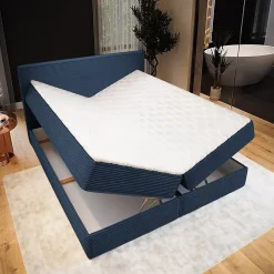 Lit Boxspring PELLIO 160X200 CM POSO 05, Bleu, Lit avec matelas et rangement