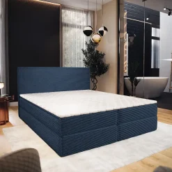 Lit Boxspring PELLIO 160X200 CM POSO 05, Bleu, Lit avec matelas et rangement