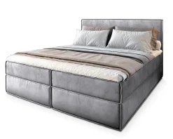 Lit Boxspring PELLIO 140X200 CM MONOLITH 84, Gris clair, Lit avec matelas et rangement