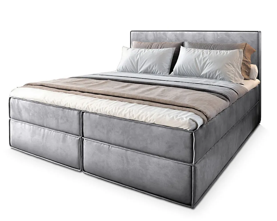 Lit Boxspring PELLIO 140X200 CM MONOLITH 84, Gris clair, Lit avec matelas et rangement