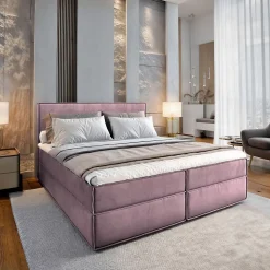 Lit Boxspring PELLIO 160X200 CM MONOLITH 62, Lilas, Lit avec matelas et rangement