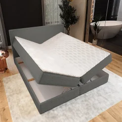 Lit Boxspring PELLIO 160X200 CM QUELLE 92, Gris, Lit avec matelas et rangement