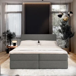 Lit Boxspring PELLIO 160X200 CM QUELLE 92, Gris, Lit avec matelas et rangement
