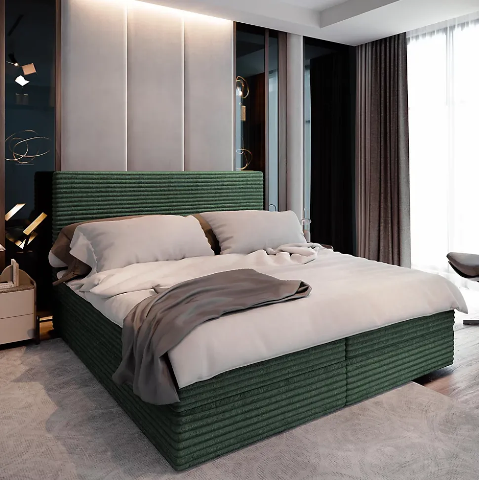 Lit Boxspring PISA 180X200 CM TILIA 39, Vert foncé, Lit avec matelas et rangement