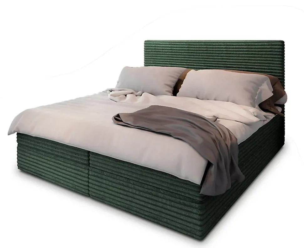 Lit Boxspring PISA 180X200 CM TILIA 39, Vert foncé, Lit avec matelas et rangement
