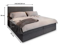 Lit Boxspring PISA 140X200 CM TILIA 90, Graphite, Lit avec matelas et rangement