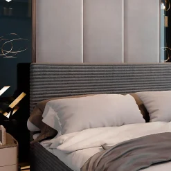 Lit Boxspring PISA 140X200 CM TILIA 90, Graphite, Lit avec matelas et rangement