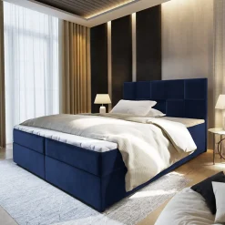 Lit Boxspring PRATA 140X200 CM KRONOS 09, Bleu, Lit avec matelas et rangement