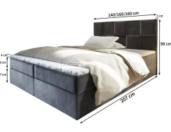 Lit Boxspring PRATA 140X200 CM KRONOS 09, Bleu, Lit avec matelas et rangement
