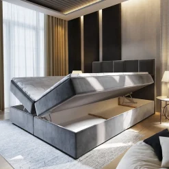 Lit Boxspring PRATA 140X200 CM KRONOS 09, Bleu, Lit avec matelas et rangement