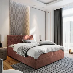 Lit Boxspring RIVA 160X200 CM MAGIC VELVET 2258, Rose, Lit avec matelas et rangement