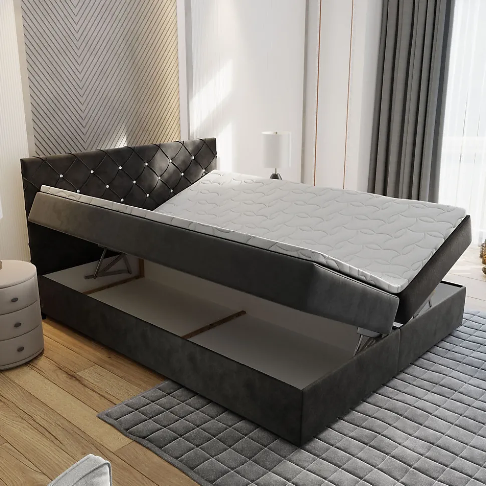 Lit Boxspring RIVA 160X200 CM MAGIC VELVET 2258, Rose, Lit avec matelas et rangement