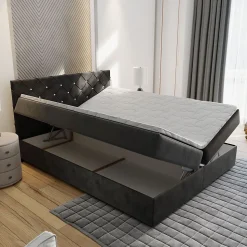 Lit Boxspring RIVA 140X200 CM MAGIC VELVET 2225, Vert foncé, Lit avec matelas et rangement