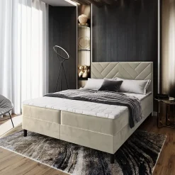 Lit Boxspring ROKIS 160X200 CM MONOLITH 04, Crème, Lit avec matelas et rangement